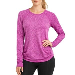 Athleta Momentum Long Sleeve Pink Heather Ruched Top Womens Size XL